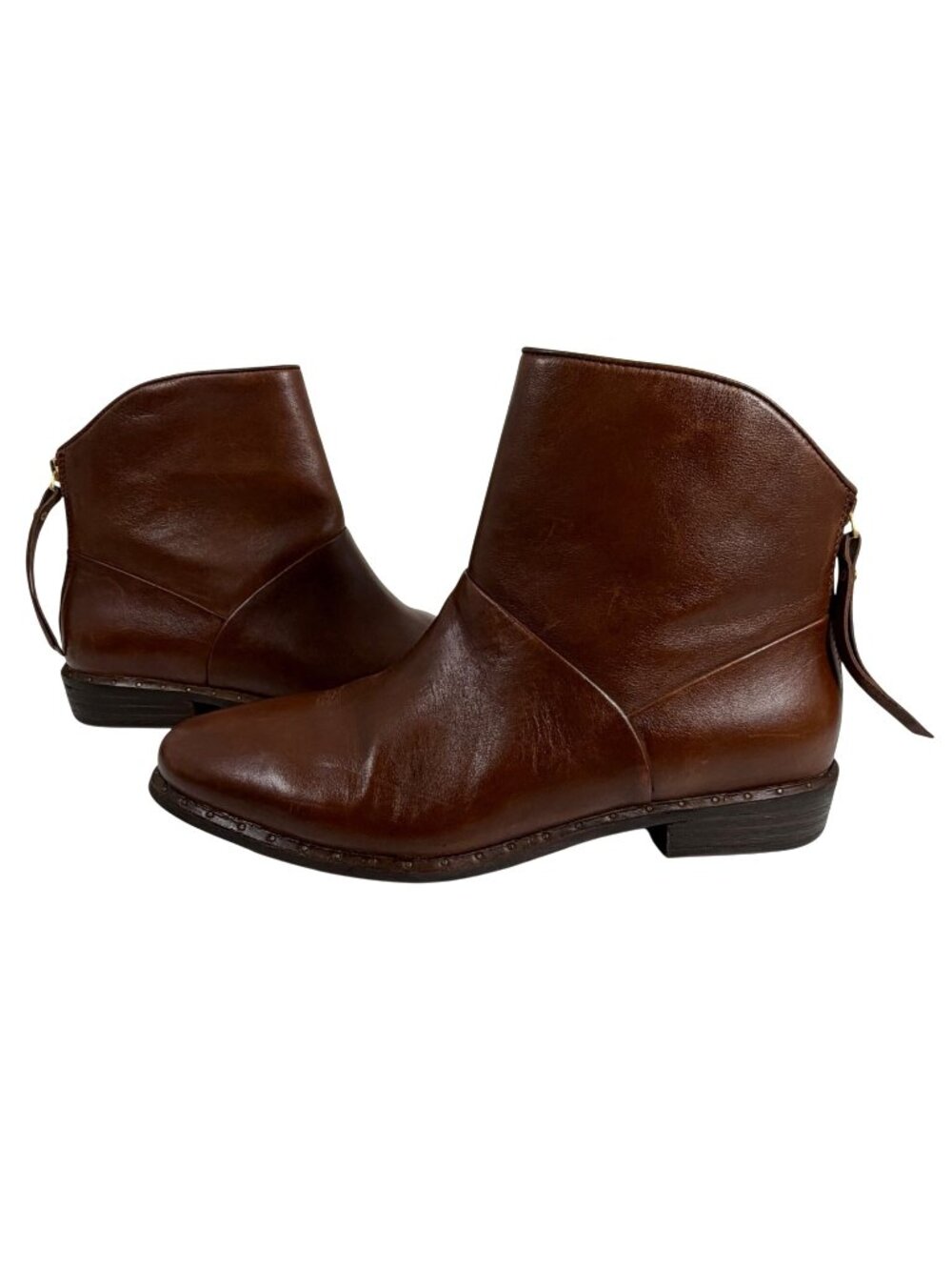 UGG Womens Bruno Brown Leather Ankle Boots Size 9.5 Fringe Zip Back Studded Sole